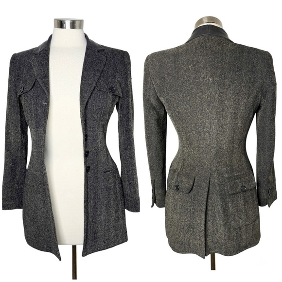 RENA LANGE Vintage Wool Leather Collar Blazer size 34 - Picture 1 of 14